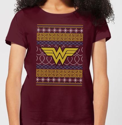 DC Wonder Woman Knit Women's Christmas T-Shirt - Burgundy - M