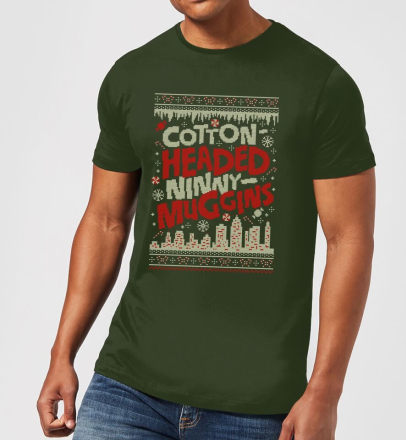 Elf Cotton-Headed-Ninny-Muggins Knit Men's Christmas T-Shirt - Forest Green - XXL