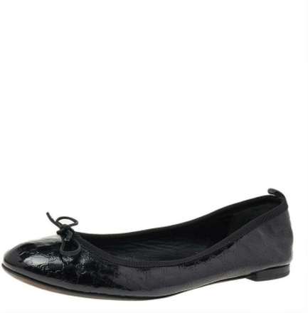 Pre-Eide Micro Guccissima Patent Leather Bow Detail Ballet Flats