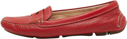 Pre-owned Red Perforated Leather Penny Loafers