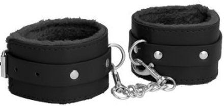 Plush Leather Wrist Cuffs, Black