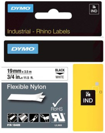 Dymo Tape Rhinopro Flex Nylon 19mm Sort/hvid