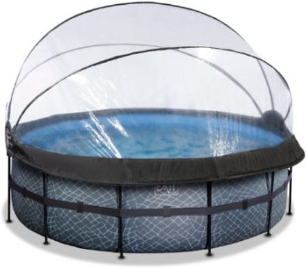 EXIT Frame Pool ø427x122cm (12v Sand filter) - Grå + soltag + varmepumpe
