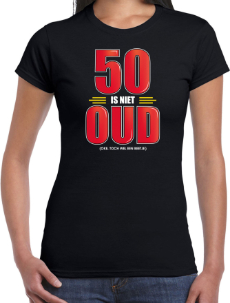 50 is niet oud verjaardag kado shirt / Sarah zwart voor dames 50 jaar