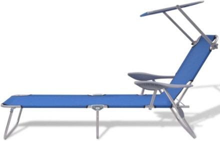 Outdoor Sun Lounger with Canopy Blue Steel 58x189x27 cm