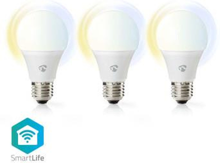 Nedis SmartLife LED-Lampor | Wi-Fi | E27 | 806 lm | 9 W | Varm till cool vit | 2700 - 6500 K | Energiklass: F | Android- / IOS | Glödlampa | 3 st.