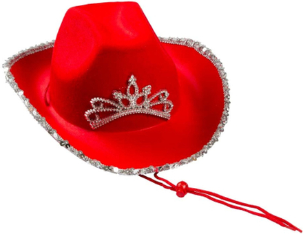 Röd Cowboyhatt med Tiara - One size