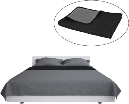 vidaXL Dobbeltsidig vattert sengeteppe 230x260 cm grå og svart