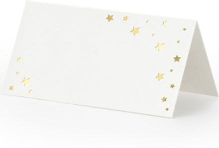 10 stk Hvite Bordkort med Gullfolierte Stjerner