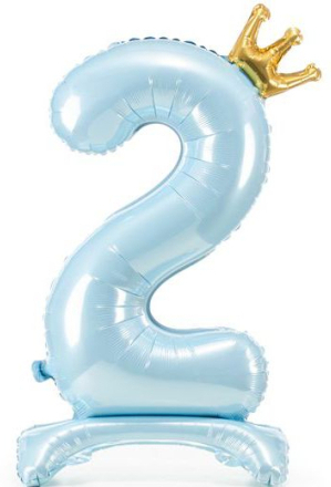 Lys Blå Stående "2" Folieballong med Krone 84 cm