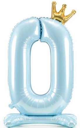 Lys Blå Stående "0" Folieballong med Krone 84 cm