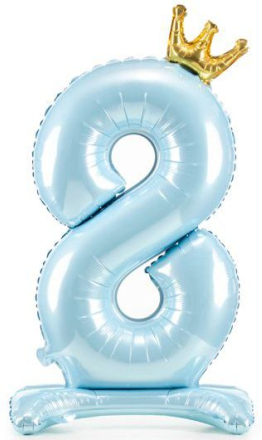 Lys Blå Stående "8" Folieballong med Krone 84 cm
