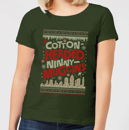 Elf Cotton-Headed-Ninny-Muggins Knit Women's Christmas T-Shirt - Forest Green - XXL