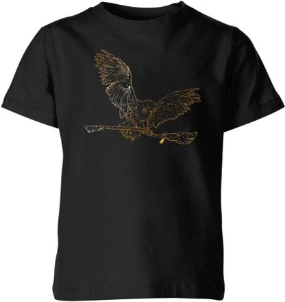 Harry Potter Hedwig Broom Gold Kids' T-Shirt - Black - 11-12 Years