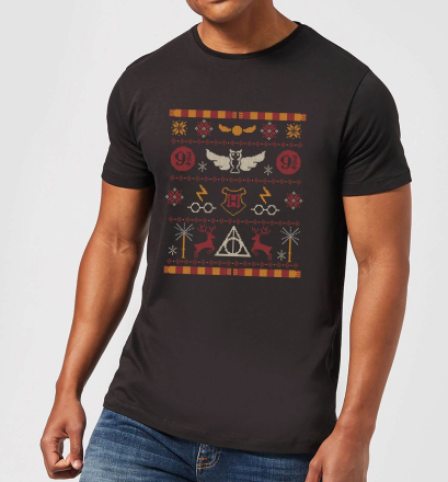 Harry Potter Knit Men's Christmas T-Shirt - Black - M
