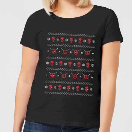 Marvel Deadpool Faces Women's Christmas T-Shirt - Black - L
