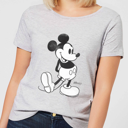 Disney Mickey Mouse Classic Kick B&W Women's T-Shirt - Grey - L