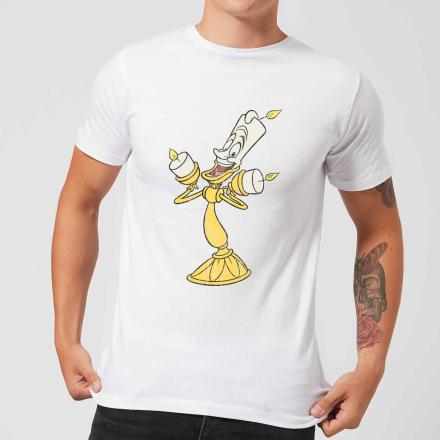 Disney Beauty And The Beast Lumiere Distressed Men's T-Shirt - White - XL - White