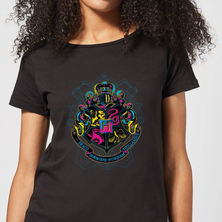 Harry Potter Hogwarts Neon Crest Women's T-Shirt - Black - XXL