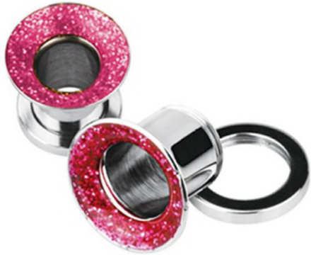 Silverfärgad Piercing Tunnel med Rosa Glittrande Cirkel