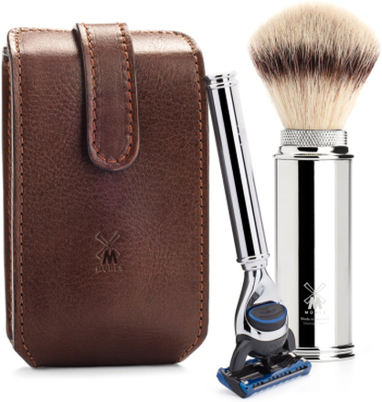 Mühle Travel Fusion Shaving Kit Leather Synthetic Brush Brown