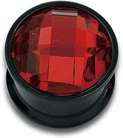 Svart Piercing Plugg med Röd Diamant