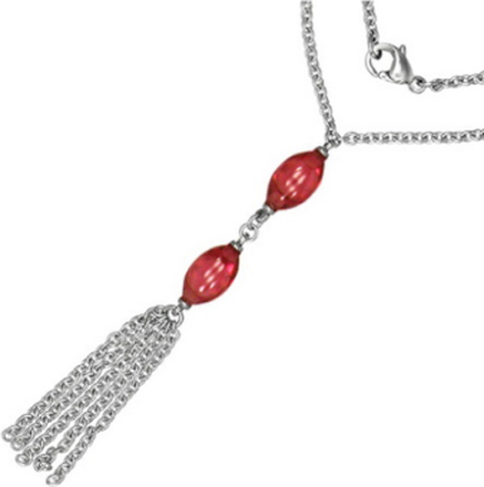 Silverfärgat Smycke med Två Röda Ovala Pärlor