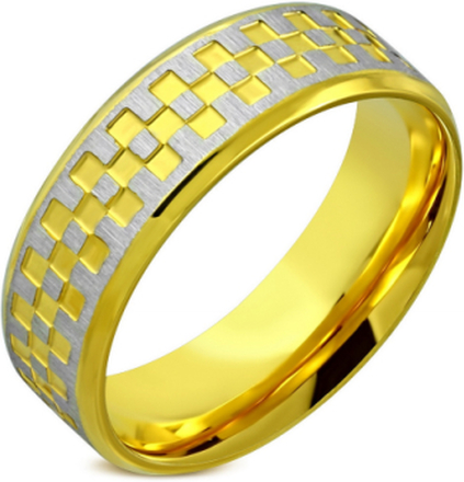 Silver and Gold Checker - Ring i Kirurgisk Stål - Strl 62 x 19,75 mm