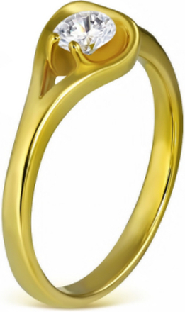 Romance - Gullfarget Ring i Kirurgisk Stål med CZ Sten - Strl 55 x 17,55 mm