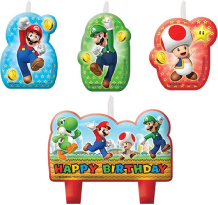 4 stk Tårtljus - Super Mario Party