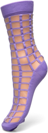 Alicia Grid Socks Lingerie Socks Regular Socks Lilla Swedish Stockings*Betinget Tilbud