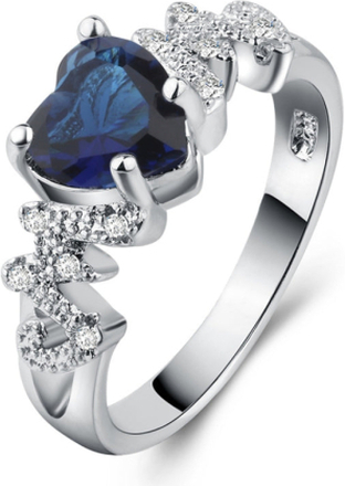 Women Heart Pattern Diamond Ring, Ring Size:10(Blue)