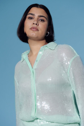 Gina Tricot - Sequin shirt - skjortor - Blue - XS - Female