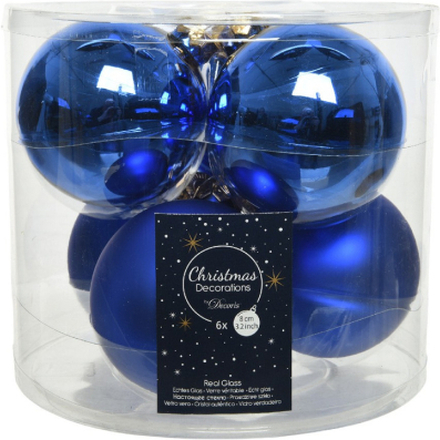 Kerstboomversiering kobalt blauwe kerstballen van glas 8 cm 6 stuks