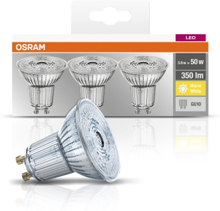 OSRAM LED-lampa GU10 Spotlight 4,3W 2700K 350 lumen 3-pack 4058075818392 Replace: N/A