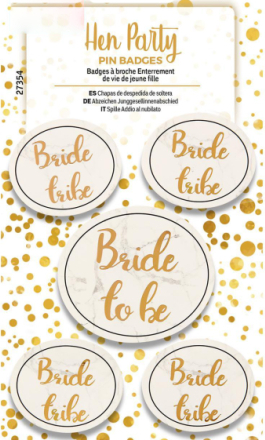 5 stk Bride to Be og Bride Tribe Buttons