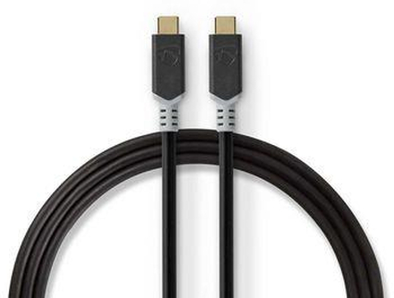 Nedis USB-kabel | USB 3.2 Gen 2x2 | USB-C- Hane | USB-C- Hane | 100 W | 4K@60Hz | 20 Gbps | Guldplaterad | 2.00 m | Rund | PVC | Silver | Låda