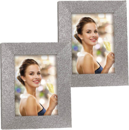 2x stuks houten fotolijstje zilver met glitters geschikt voor een foto van 15 x 20 cm