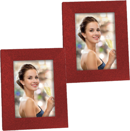 2x stuks houten fotolijstje rood met glitters geschikt voor een foto van 15 x 20 cm