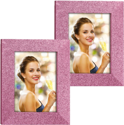 2x stuks houten fotolijstje roze met glitters geschikt voor een foto van 13 x 18 cm