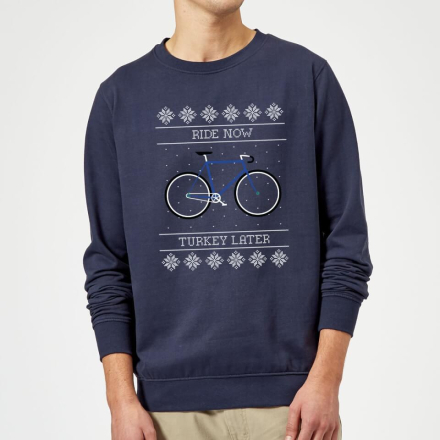 Ride Now, Turkey Later Christmas Jumper - Navy - M