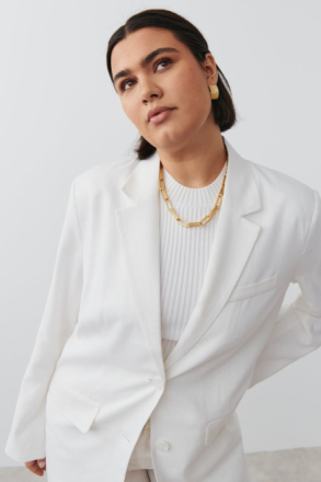 Gina Tricot - Linen blend blazer - Dressjakker - White - 46 - Female