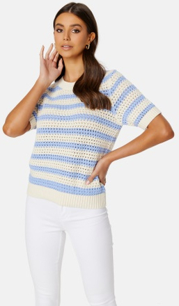 SELECTED FEMME Alby SS Knit O-Neck Birch Stripes:BLUE H XL
