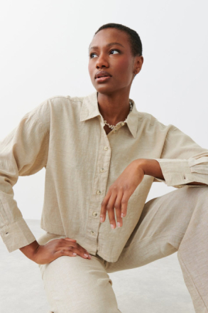 Gina Tricot - Magda linen blend shirt - linskjorter - Beige - XS - Female