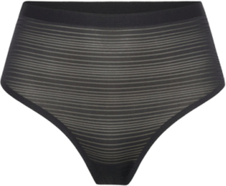 Soft Stretch Stripes High Waist Thong Designers Panties Thong Black CHANTELLE