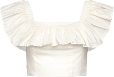 Edie Frill Cotton Top Blouses Short-sleeved Hvit By Malina*Betinget Tilbud