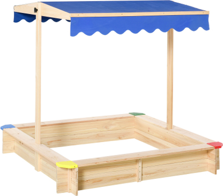 Sabbiera gioco per bambini 120x120x120cm in legno panca e tettuccio regolabile