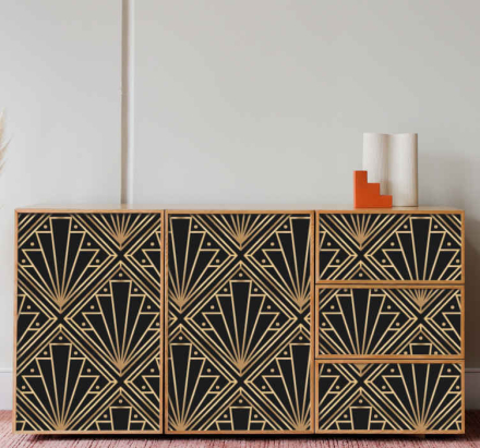 Stickers voor op meubels Gouden en zwarte deco vierkant patroon