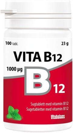 Vita B12 med 1000ug 100 tabletter - Sugtabletter med mintsmak.
