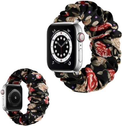 Apple Watch Series 6 / 5 44mm elastic hair band style watch strap - Silver Connector / Small Rose / Size: S